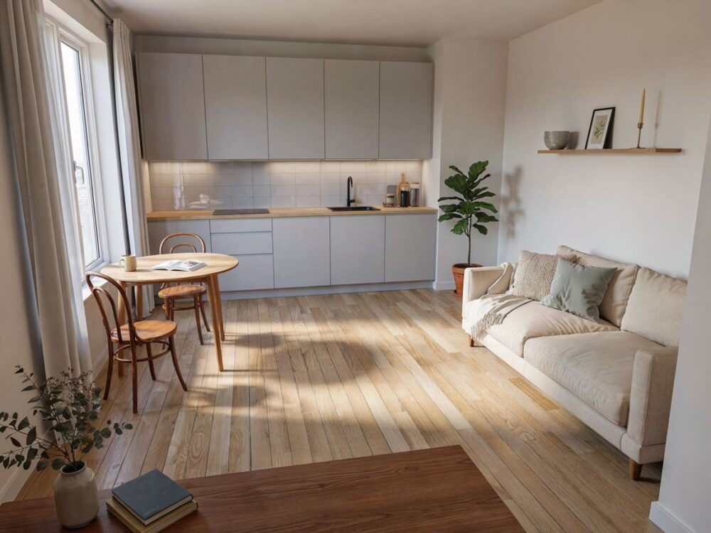 stylowe meble w salonie i kuchni